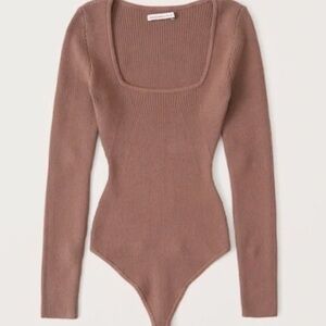 Abercrombie & Fitch Ribbed Square Neck Long Sleeve Sweater Bodysuit